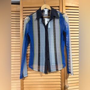 Stylish Sheer Striped Blouse in Blue and Black